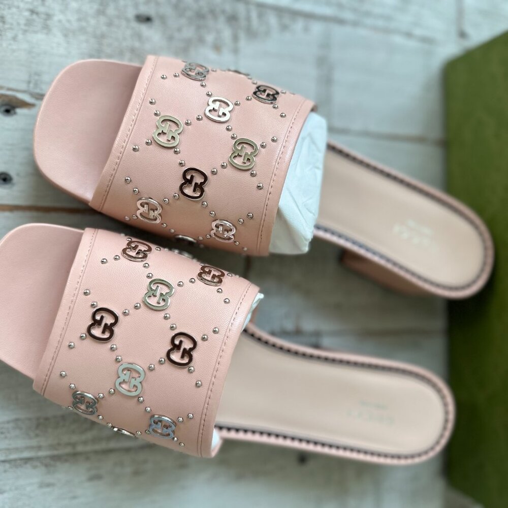 Authentic Gucci Pink Embellished Slide Sandals - Picture 5 of 8